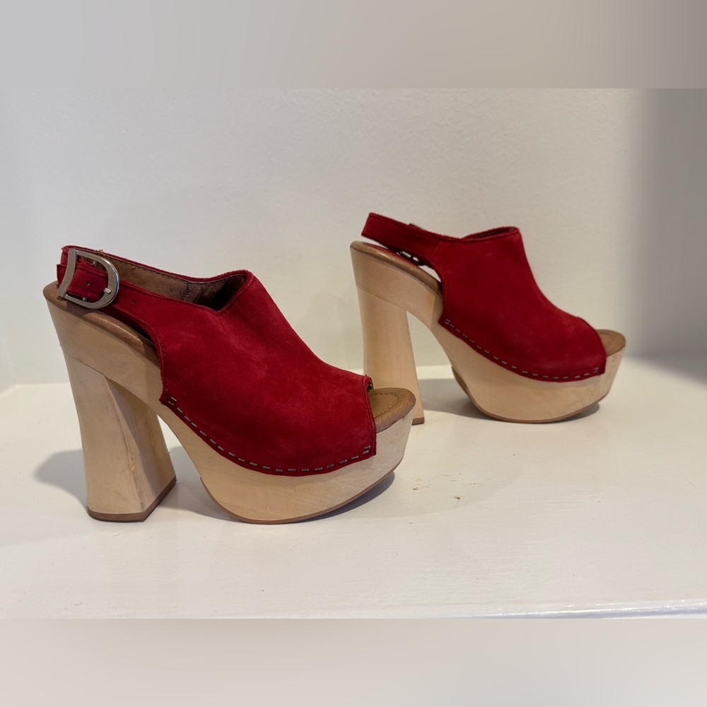 Free People Red Suede Platform Mules